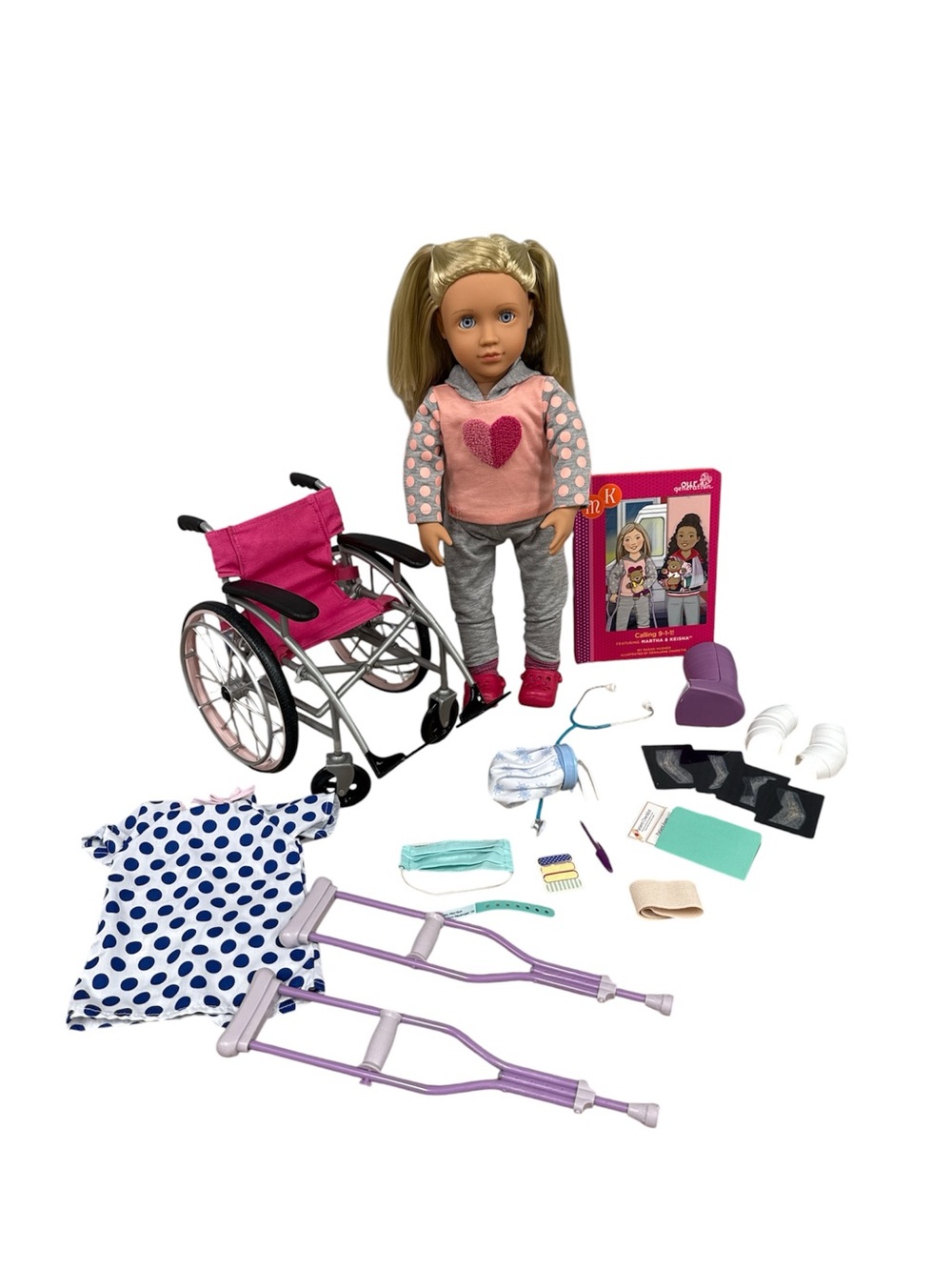 Our Generation Martha Calling 911 Set & Wheel Chair Set! 18” Doll & Accessories